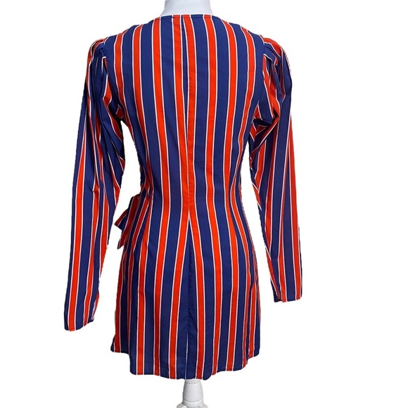 WeWoreWhat Blanca Wrap Dress Size Small Navy Blue Red Stripe Long Sleeve Summer - Picture 6 of 16